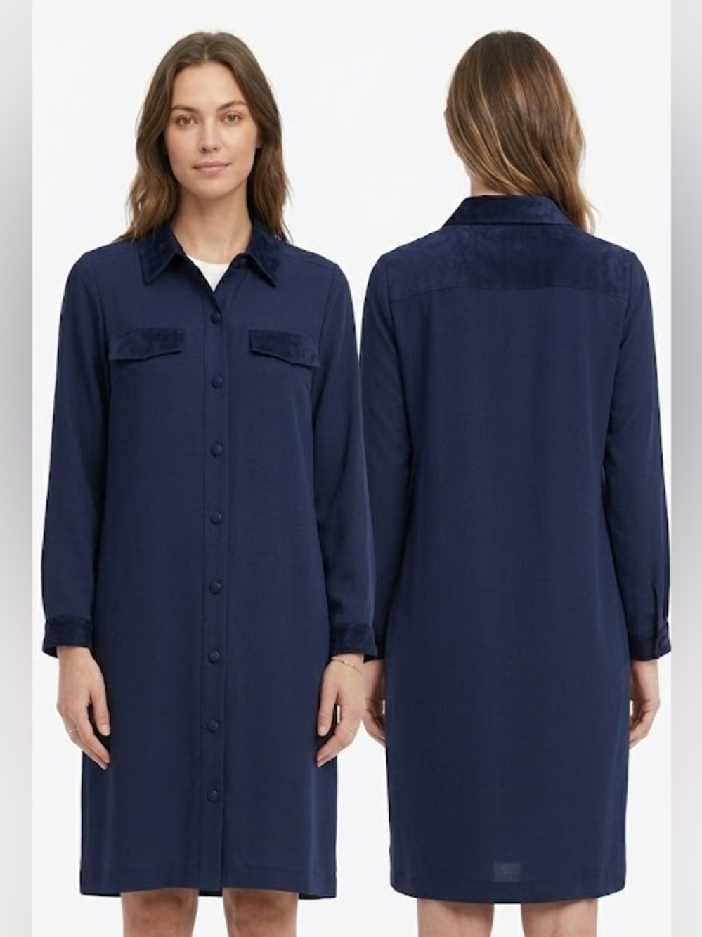 Navy Shirt Dress - Classic Button-Front Women's Dress